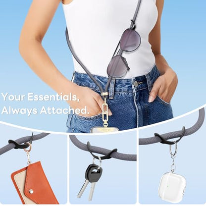 Adjustable Anti-Theft Phone Lanyard Neck & Crossbody Strap with 0.2mm Metal Tab & Comfort-Fit 8mm Rope (Light Gray) - color: Light Gray