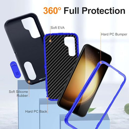 for Samsung Galaxy S23 FE Case with Kickstand Case 3-Layer Military Grade Protective Case Cover Silicone Heavy Duty Rugged Shockproof for Galaxy S23 FE Phone Case (Navy+Blue) - color: Navy+Blue