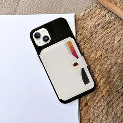 M-Plateau Phone Wallet Stick On, Small Card Holder for Phone Case with Snap Closure and Leather Phone Card Holder for Most Smartphones (White) - color: White