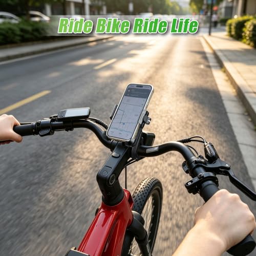 RBRL Bike Phone Mount,1s Quick-Lock Bicycle Handlebar Phone Holder,CNC Machined & Forged Aluminum for Ultimate Stability,Anti-Shake V-Shape Clamp for Ebike,No Camera Block,Fits 4.7–7.2" Phones - color: handlebar mount