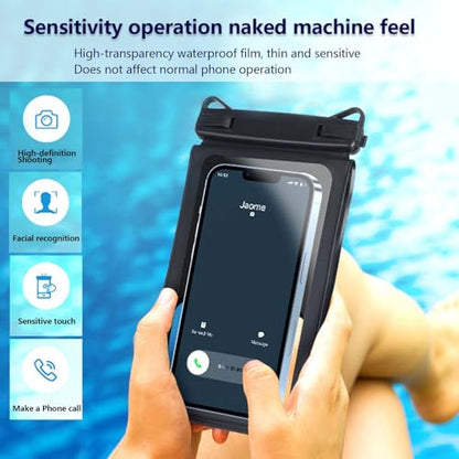 Large Waterproof Phone Pouch, Black+Green, 2-Pack Up to 10" | IPX8, Universal, Double-layered, Dry Bag with Lanyard, Beach Kayak Cruise Travel