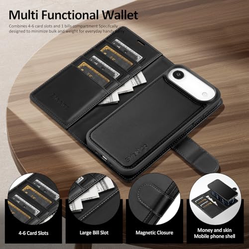 Shieldtop Compatible with MagSafe iPhone 17 Air Wallet Case,Black | 2 in 1 Detachable Magnetic,Credit Card Holder Slots,RFID Blocking,PU Leather,Kickstand,Flip Folio Phone Cover for Men & Women - color: Black, size: iPhone 17 Air - 6.6"