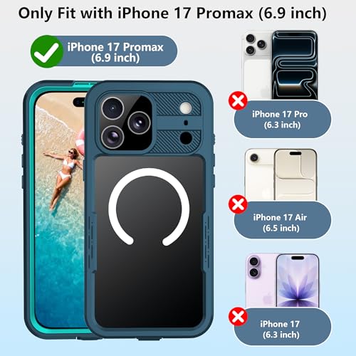 for iPhone 17 Pro Max Waterproof Phone Case IP68 Full Body - color: Cyan-Teal, size: iPhone 17 Pro Max 6.9 inch