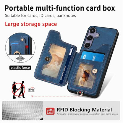 for Samsung Galaxy S25 FE Case Wallet with Card Slots Blue | PU Leather Flip Folio Cover,RFID Blocking Ring Holder,Kickstand,Wrist Strap,Shockproof,Magnetic Protective,Women Men Girls - color: Blue, size: Galaxy S25 FE 6.7 Inch