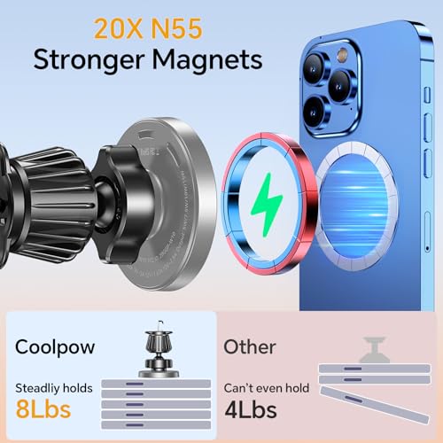 Coolpow Magsafe Car Mount Charger, Magnetic Wireless Car Charger for iPhone - color: Gray