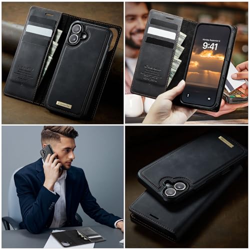Kowauri Case for iPhone 17, PU Leather Wallet Flip Case with Card Holder RFID Blocking, Magnetic Detachable Shockproof Phone Cover Wireless Charging Compatible for iPhone 17 (6.3 inch), Black - color: Black