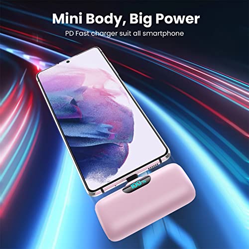 Small Portable Charger for iPhone 17/16/15 Series,5000mAh 3A PD USB C Power Bank,Mini LCD Display Battery Pack for iPhone 17/17Pro/16Plus/16Pro/15Pro Max,Samsung,Android/Moto/LG etc (Pink) - color: Black+Pink