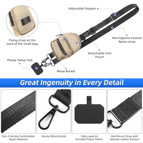 Clip and Go Strap for Phone with Wallet Crossbody, Adjustable Phone Lanyard with Cell Phone Wrist Strap & Tether Tab - color: Pale Khaki