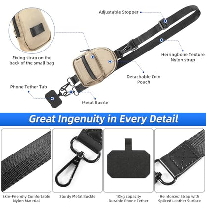 Clip and Go Strap for Phone with Wallet Crossbody, Adjustable Phone Lanyard with Cell Phone Wrist Strap & Tether Tab - color: Pale Khaki