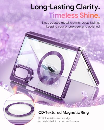 Meifigno for Samsung Galaxy Z Fold 8 Case Compatible with MagSafe, Violet | Raised Camera Protection, Rugged Hinge Protection, Metallic Glossy Plated Edge & Crystal Clear Back, Detachable Glitter Card - color: Cobalt Violet, size: Z Fold 8