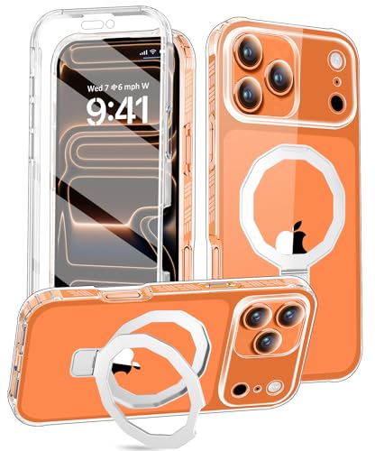 Compatible with iPhone 17 Pro Case, Built-in Screen Protector & Seamless Stand, [Military-Grade Protection] Full Body Cover, Strong Magnetic Clear Phone Case for iPhone 17Pro 6.3" (Clear) - color: Clear, size: iPhone 17 Pro 6.3"