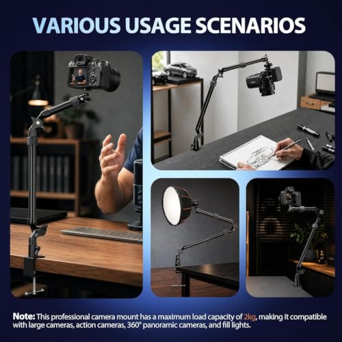 EMART 40" Overhead Camera Mount with Serrated Bite Magic Arm&1/4" Ball Head - color: Thick Stick C-Clamp