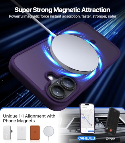 CAHEJILU Magnetic for iPhone 16 Case,[Compatible with MagSafe][Military Grade Drop Protection] Anti-Fingerprint Translucent Matte Shockproof Protective Case for iPhone 16 Phone Case 6.1",Deep Purple - color: Deep Purple