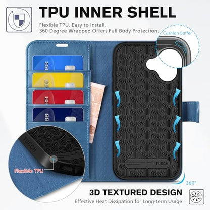 TUCCH Wallet Case for iPhone 17 (6.3") 2025, Flip Stand, Light Blue | RFID Blocking, 4 Card Holders, Kickstand, PU Leather, Shockproof TPU Shell, Magnetic Closure, Protective Folio Cover - color: Light Blue