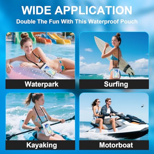 2 Pack Large Waterproof Phone Pouch, Waterproof Phone Case for iPhone 16 15 14 13 Pro Max Galaxy S25 S24 All Devices, IPX8 Double Sealing, Floating Water Proof Bag for Beach Water Park - color: Black+White