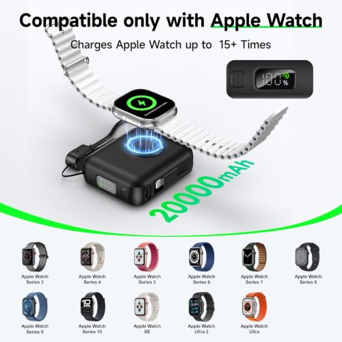 20000mAh Magnetic Power Bank for Apple Watch, 22.5W PD Fast Charging - color: Black