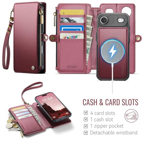 for iPhone 17 Air - Phone Case Wallet Magnetic Detached, Burgundy - color: Burgundy, size: iPhone Air