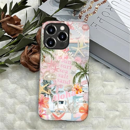 Case for iPhone 16 Pro, Cute Phone Case, Aloha Summer Collage | Hybrid 2-Layer Phone Cover，Military-Grade Protection Durable Shockproof Anti-Scratch Cases - color: Pink Aloha Summer Collage, size: Iphone 16 Pro