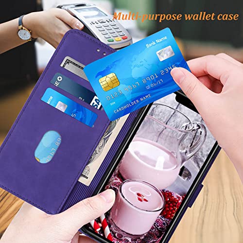 for iPhone X/Xs Flip Wallet Case with Card Slots, Purple | PU Leather, TPU Interior, 3 Card Slots, Cash Pocket, Magnetic Clasp, Detachable Wrist Strap, Stand, Precise Cutouts - color: Purple