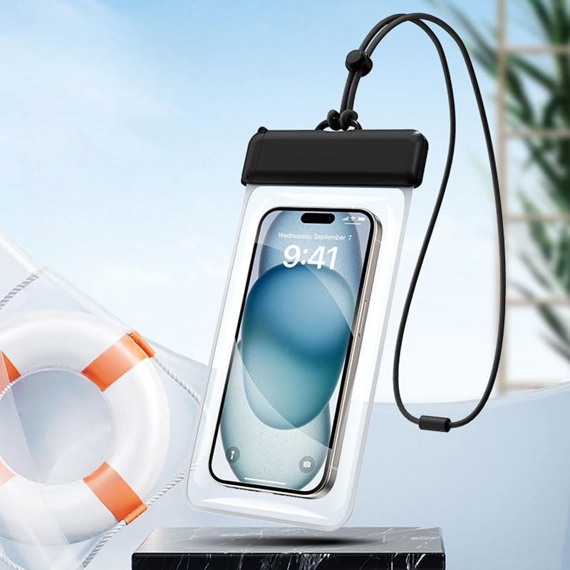 Waterproof Phone Pouch, Lightweigt Cellphone Case with Lanyard, Float Dry Bag Protector Case for iPhone16 15 14 13 12 11 Pro Max Plus XR, Fit up to 7.2" Devices, Underwater Sensitivity Touch, Black - color: Black