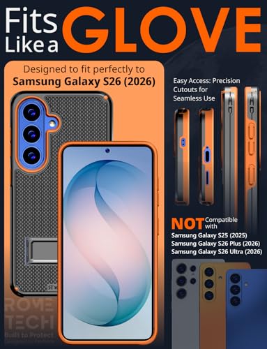 Designed for Samsung Galaxy S26 Case with Belt Clip Holster | Rugged Cover with Strong Magnet & Kickstand Heavy Duty Combo - Black & Orange - color: Black & Orange
