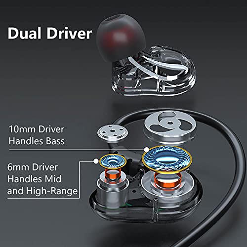 Dual Driver Wired Headphones 3.5mm Jack Earphones Plug in Ear Buds