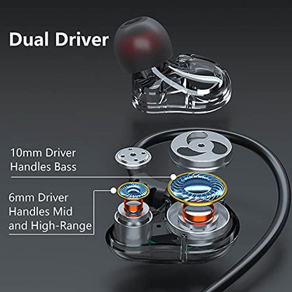 Dual Driver Wired Headphones 3.5mm Jack Earphones Plug in Ear Buds