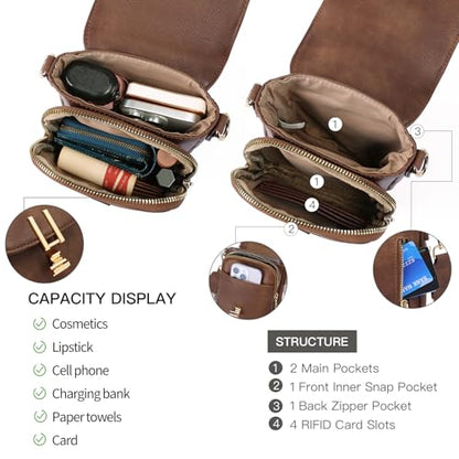 GOIACII Phone Purse Crossbody Bags for Women Small Travel Wallet Touch Screen RFID Blocking - color: Y03 Brown