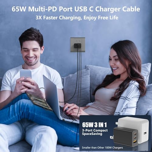65W USB C Charger for iPhone 18/17Pro/Max,3-Port Fast Charger USB C - color: white