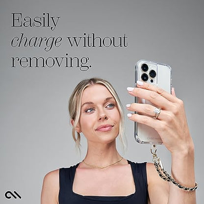 Case-Mate Phone Charm Wrist Strap - Gold Chain/Black Leather | Detachable Anti-Theft Phone Strap - Hands-Free iPhone Wrist Strap for Women - Phone Chain Wristlet for Galaxy, Pixel & More - color: Black Leather
