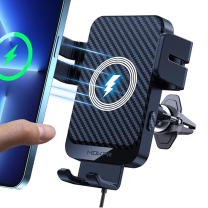 Wireless Car Charger 15W Fast Charging Auto-Clamping Air Vent Phone Mount - color: Royal blue