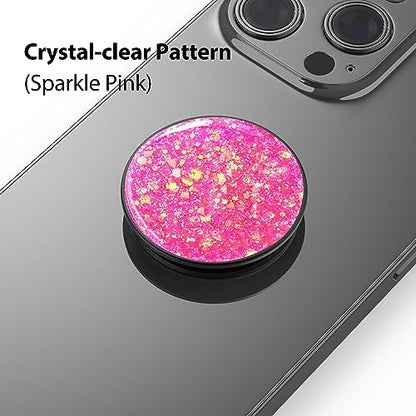 Phone Ring Holder, Phone Grip Holder Finger Kickstand, Foldable & Adjustable Metal Cell Phone Rings Gripper Stand Work with Magnetic Car Mount for iPhone Samsung & Other Phones - Sparkle Pink - color: Sparkle Pink