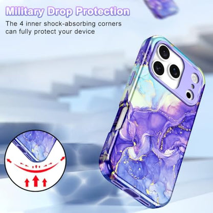 Btscase Compatible with iPhone 17 Pro Max Case 6.9 Inch 2025,Marble Pattern 3 in 1 Heavy Duty Shockproof Full Body Rugged Hard PC+Soft Silicone Drop Protective Women Girl Phone Cases, Cobalt Violet - color: Cobalt Violet, size: iPhone 17 Pro Max