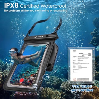 Niveaya [Floatable Floating Waterproof Phone Pouch 2 Pack-Up to 8.5", Large Space Adjustable Neck Lanyard Waterproof Phone Case, Phone Dry Bags for Vacation Beach Pool Kayak Cruise Travel Essentials - color: Black + Black