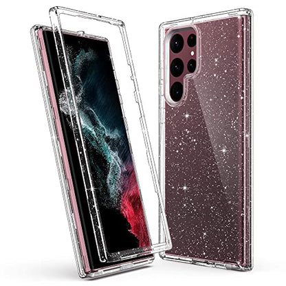 ULAK Compatible with Galaxy S22 Ultra 5G Case Heavy Duty, Clear Glitter | Shockproof Hybrid Soft TPU Bumper Drop Protection Transparent Phone Case for Galaxy S22 Ultra 5G 6.8 inch - color: Clear Glitter