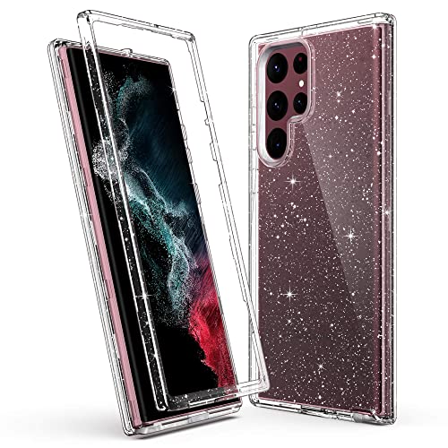 ULAK Compatible with Galaxy S22 Ultra 5G Case Heavy Duty, Clear Glitter | Shockproof Hybrid Soft TPU Bumper Drop Protection Transparent Phone Case for Galaxy S22 Ultra 5G 6.8 inch - color: Clear Glitter
