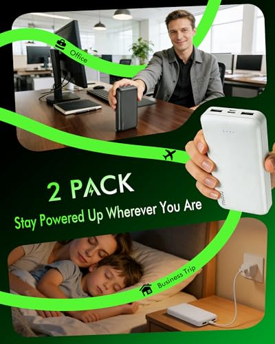 Miady 2-Pack Portable Charger PD 22.5W Power Bank 20000mAh Battery Pack | 74Wh丨Fast Charging丨3 Outputs 2 Inputs丨High Capacity丨Compatible with iPhone 17 iPad Android etc丨for Travel Camping丨White+White - color: White+White