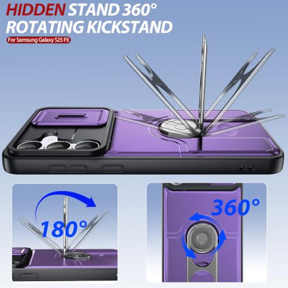 Dizn for Samsung Galaxy S25 FE Case:with Camera Lens Cover,[2 Pcs] Tempered Glass Screen Protector,Strap & 360°Ring Stand,Military-Grade Shockproof Protective 6.5-Inch Samsung S 25 FE,Purple - color: Purple