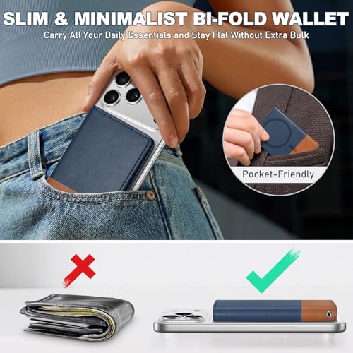 TUCCH for Magsafe Wallet, 6 Card Slots with RFID Blocking, Blue & Brown | for iPhone 17/17e/16/15/14/13/12 Pro/Pro Max/Plus, Clear ID Window, Magnetic Phone Wallet, PU Leather - color: Blue & Brown