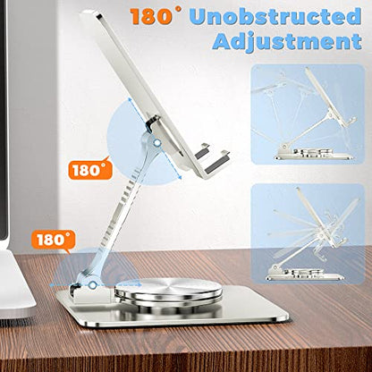 Rotatable Foldable Phone Stand for Desk, Fully Adjustable Desktop Holder Cradle Dock Compatible with iPhone 14 13 12 11 Pro Max Xr, Nintendo Switch, Tablets, All Phones(Silver) - color: Bright silver