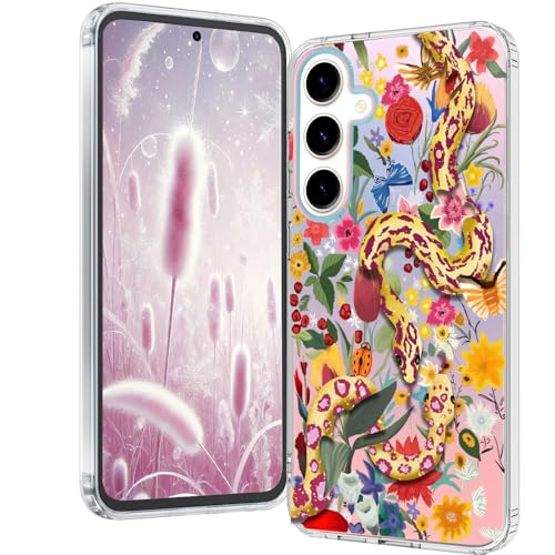 for Samsung Galaxy S25 Case: Clear Matte Cute Flowers Floral Design for Girls Women Slim Soft TPU Bumper Shockproof Silicone Cherry Blossoms Cell Phone Cover (Snake) - color: Snake, size: for Galaxy S25