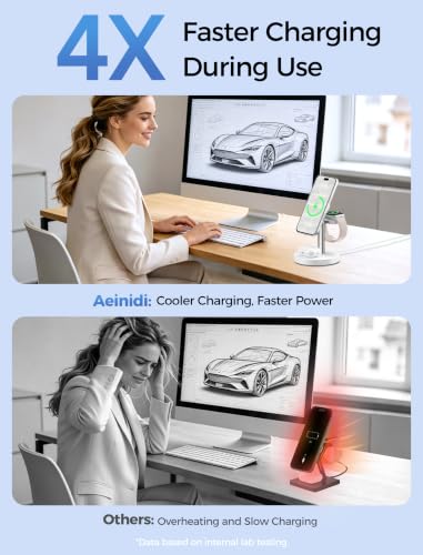 Aeinidi 3 in 1 Fast Wireless Charging Station for Apple MagSafe Charger - color: Silver White, size: 15W