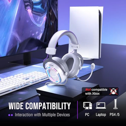 FIFINE AmpliGame H13WP USB Gaming Headset Wired, Customizable RGB Light - color: White and Purple