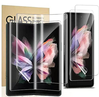 Designed for Samsung Galaxy Z Fold 3 5G Flexible TPU Screen Protector, [2 Pack Front and 2 Pack Inside] Film, No Bubbles,Support Fingerprint Unlock
