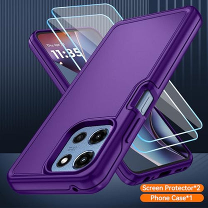 for Motorola Moto G 5G 2025/2026 Case with HD Screen Protector, Moto G Play 2026 Heavy Duty Shockproof Military Grade Full Body Protection Phone Cover (Purple) - color: Purple