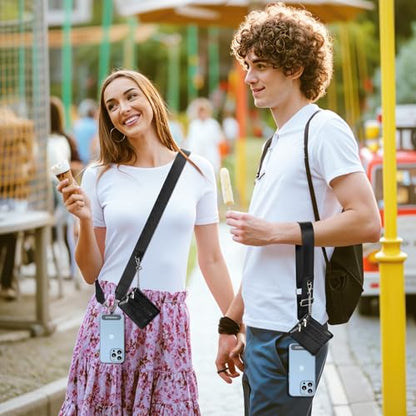 MoKo Universal Phone Lanyard, Phone Crossbody Strap with Detachable Pouch, Adjustable Cellphone Lanyard Crossbody Around the Neck with Patches for iPhone, Samsung, Most Smartphones, Black
