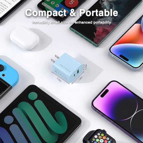 4 Pack USB C Charger Block,20W USB-C & USB-A Port Charger，for i Phone 17/16/15/14/13/12/11/X/8, i Pad and More，Blue - color: 4p blue