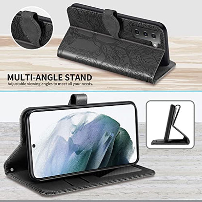 Wallet Case for Samsung Galaxy S22 5G with Card Holder/Slot Leather Flip Folio Stand Shell Magnetic Closure Wrist Strap Kickstand Phone Case(Galaxy S22 5G 6.1 inch) Black - color: Black, size: Samsung Galaxy S22 5G