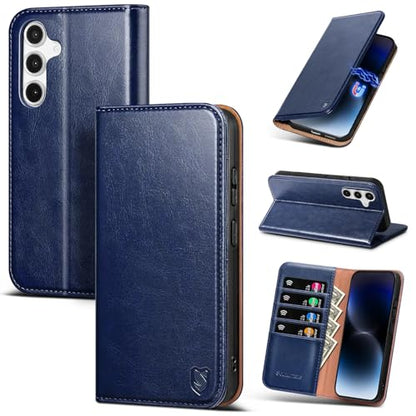 Compatible with Samsung Galaxy S25 Case Wallet with Card Holder [4 Card Slots] Kickstand [RFID Blocking] PU Leather Phone Case Flip Folio Protective Cover TPU Shockproof,Blue - color: Blue, size: Samsung Galaxy S25 5G