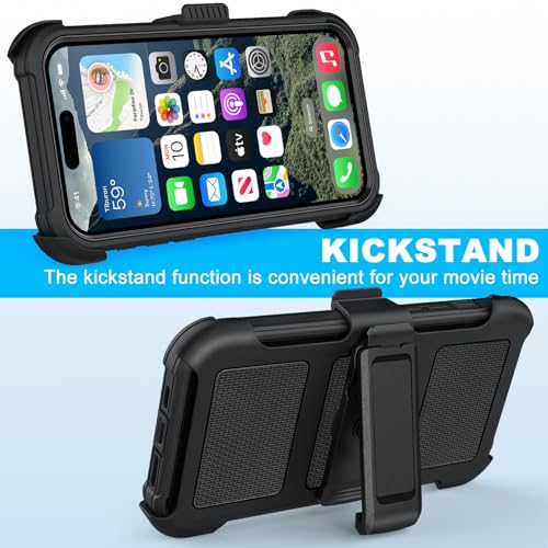Belt Clip Holster Compatible with iPhone 13 Defender Case with 360° Rotating Stand - Heavy Duty Protection Anti-Drop Shockproof, Black - size: iPhone 13
